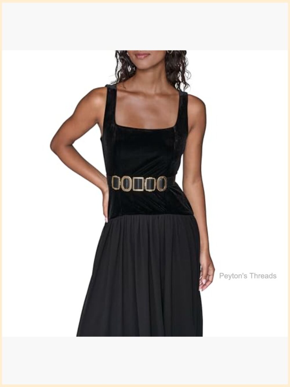 V-Neck Short Sleeve Stretch Velvet Midi Dress with Novelty Belt - Picture 2 of 5